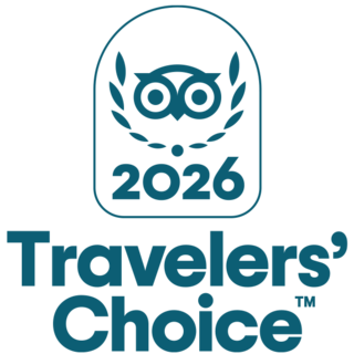 Logo featuring an owl with laurel leaves, denoting "Travelers' Choice 2026" in a teal color scheme.