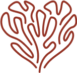 A stylized heart shape formed by intricate, flowing lines in a reddish hue, symbolizing love or creativity.