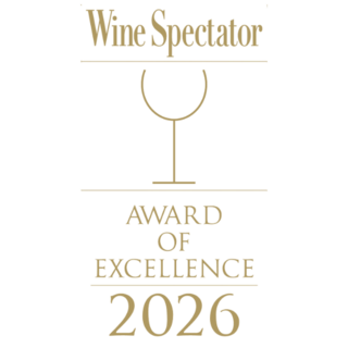 A prestigious award logo featuring a wine glass, recognizing excellence for 2026 from Wine Spectator.