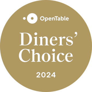 Gold circular badge featuring "OpenTable," "Diners’ Choice," and "2024" in elegant lettering.